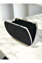 Black Luxury Suede Crystal Stone Metal Handle Chain Women's Evening Dress Bag Wedding Engagement Graduation - 4