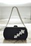 Black Luxury Suede Crystal Stone Metal Handle Chain Women's Evening Dress Bag Wedding Engagement Graduation - 2