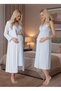 New Season Blue Lace Detailed Strappy Summer Striped Cotton Maternity Nightgown Set - 8