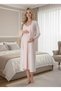 New Season Powder Striped Summer Lace Detailed Strap Stylish Maternity Dressing Gown Nightgown Set - 6