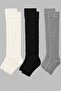 3 Pairs of Fingerless, Thick Ribbed, Above-Knee Leggings with Cotton Content