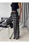 Women's Leather Detailed Plaid Trousers