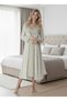 New Season Green Striped Summer Lace Detailed Strap Stylish Maternity Dressing Gown Nightgown Set - 6