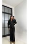 Black Double Zipper Cardigan Elastic Waist Pants Knitwear Set Gaus-01090