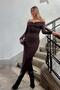 Brown Buckle Detailed Madonna Collar Long Sleeve Women's Sandy Midi Dress - 3