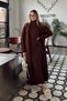 Brown Turtleneck Zero Sleeve Midi Dress-Cardigan Women's Knitwear Set - 2