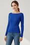 Women's Cobalt Blue Slim Fit Long Sleeve Boat Neck Blouse - 2