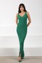 Green Viscose Blended Women's Knitwear Dress with Tassel Detail - 4