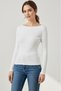 Women's White Slim Fit Long Sleeve Boat Neck Blouse - 2