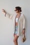 Cream Embroidery Detailed Linen Kimono Vs00678 - 2