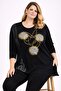 Women's Plus Size Black, Low Sleeve, Printed , Crew Neck Viscose Blouse 65N39349 - 4