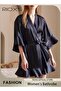 Women's Silky Satin Short Robe with Adjustable Tie and 3/4 Sleeves, Skin-friendly Lightweight Kimono