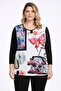 Women's Plus Size Black, Digital Print, Stone Detailed, Crew Neck Blouse 65N39362 - 3