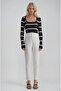 Deep Neckline Striped Knit Sweater 1407 - 2