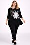 Women's Plus Size Black, Printed and Stone Detailed Side Slit Blouse 65N39359 - 4