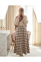 Elastic Waist Plaid Patterned Polyviscon Skirt - Brown