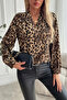 New Season Women's Long Sleeve V-Neck Modal Leopard Patterned Blouse