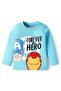 Single Jersey Knit Top & Lounge Pant Set with Avengers Graphics - Light & Medium Blue - 2