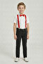 Boy's White Short Sleeve Shirt Black Pants Red Suspender Bow Tie Set April 23 October 29 - 2