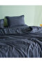Crep King Size 100% Cotton Flat Sheet Lı Duvet Cover Set - Indigo - 2