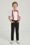 Boy's White Short Sleeve Shirt Black Pants Red Suspender Bow Tie Set April 23 October 29