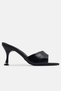 Women's Heeled Slippers Black Patent Leather Rustic Fabric Pointed Heeled Women's Slippers - 4