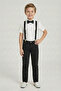 Boy's White Short Sleeve Shirt Black Pants Black Suspender Bow Tie Set April 23 October 29 - 3
