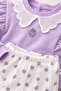 100% Cotton Purple Lace Collar Strawberry Patterned Flared Premium Baby Girl Set - 4
