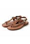 Tan Suede Genuine Leather Sandals with Stone and Trok Detail and Back Buckle - 3
