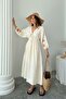 Beige V-Neck Balloon Sleeve Laced Lined Long Dress VS00669 - 3