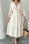 Beige V-Neck Balloon Sleeve Laced Lined Long Dress VS00669 - 2