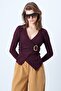 Burgundy Accessory Detailed Double Breasted Collared Blouse Vs01178 - 4