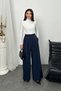 Pleated High Waist Wide Leg Modal Fabric Palazzo Pants 8039 - Navy Blue - 3