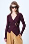 Burgundy Accessory Detailed Double Breasted Collared Blouse Vs01178 - 3