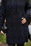 Navy Blue Crew Neck Glitter Knit Sweater - 2