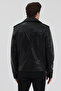 Men's Black Color Genuine Leather Jacket with Belted Waist - 8