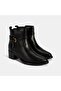 Women's Black Adjustable Metal Buckle Heeled Leather Boots