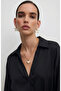 Black Satin Shirt with Waist Drawstring Belt - 5022 - 4