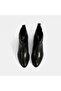 Women's Black Adjustable Metal Buckle Heeled Leather Boots - 7