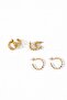 Gold 6-Piece Pearl and Star Detailed Hoop Earring Set - 4