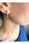 Minimalist Blue Detailed Steel Hoop Earrings - Water-Resistant Luxury Series Silver Appearance - 3