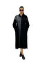Plus Size Women's Viscose Leather Detailed Long Sleeve Half Zipper Long Dress