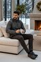 Men's Smoked Hooded Long Sleeve Muline Sweatshirt with Fleece Inside - Comfortable to Wear - 2