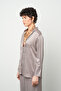 Women's V-Neck Plain Mink Color Satin Look Shirt - 2