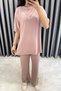 Ribbed Knit Casual Set - Powder Pudra - 8