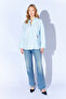 Brooch Detailed V-Neck Poplin Shirt - Blue |   Mks1610532-1 - 2