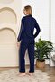 Navy Blue Stripe Detailed Elastic Stretch Fabric Modal Set - 3