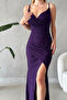Evening Dress Wedding Engagement Graduation Women's Silvery Long Slit Double-Breasted Strap Dress - 2