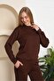 Brown Stripe Detailed Elastic Stretch Fabric Modal Set - 2