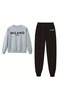Women's Crew Neck Milano Printed Bottom Top Gray/Black Tracksuit Set Oversized - 2